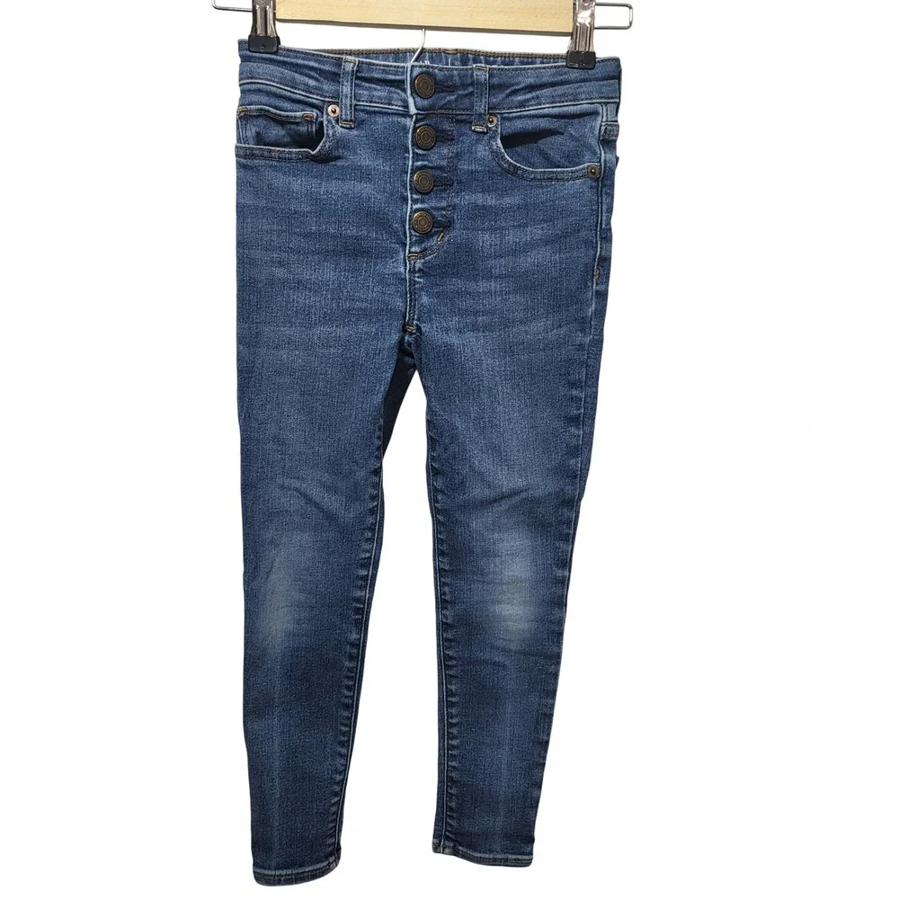 Gap Kids Girls Size 8‎ Jeggings Ankle High Rise Blue Denim Stretch Snap Fly